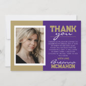 Lila & Gold Abschluss 2 Foto Dankeschön Karte (Vorderseite)