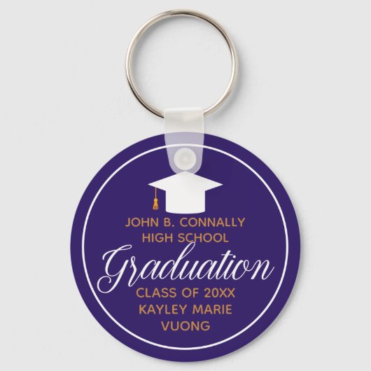 Lila Gold Abschluss Custom 2025 Graduate Schlüsselanhänger (Rückseite)