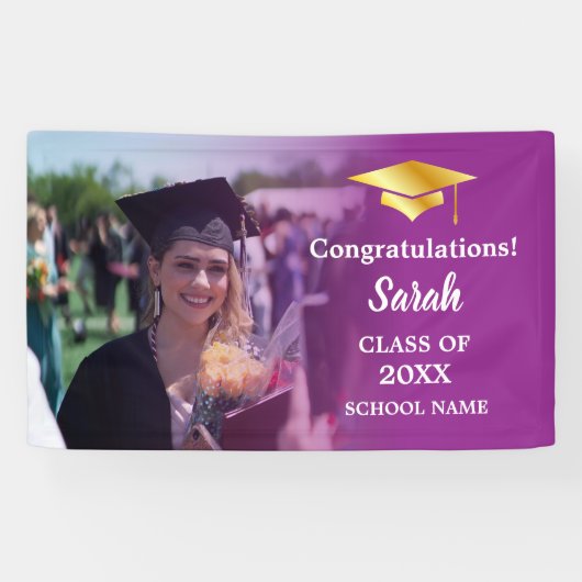Lila Gold Abschluss Custom Foto Class of 2025 Banner (Horizontal)