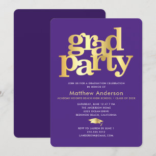 Lila Gold Absolventenmütze Fette Typografie Minima Einladung