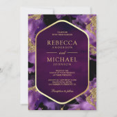 Lila Gold Abstrakt Fluid Ink Foto Hochzeit Einladung (Vorderseite)