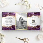 Lila Gold Abstrakte Tinte QR Code Hochzeit Dreifach Gefaltete Einladung<br><div class="desc">Erleben Sie Ihren Gast mit dieser eleganten Hochzeitsveranstaltung mit einem wunderschönen abstrakten Design und Imitaten goldenen Folienakzenten mit Online-RSVP-Karte. Fügen Sie einfach Ihre Veranstaltungsdetails zu dieser leicht zu bedienenden Vorlage hinzu und schmücken Sie diese Karte mit Ihrem bevorzugten Foto,  um sie zu einer personalisierten Einmaleinladung zu machen.</div>