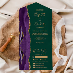 Lila Gold Achat Dunkelgrüne Menüoptionen Hochzeit All In One Einladung