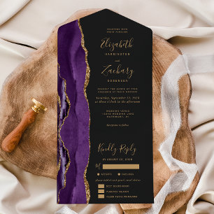 Lila Gold Achat Dunkle Menüoptionen Hochzeit All In One Einladung