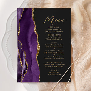 Lila Gold-Achat Moderne Schrift Dunkle Hochzeit Menükarte
