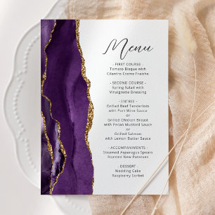 Lila Gold Achat Moderne Schrift Hochzeit Menükarte