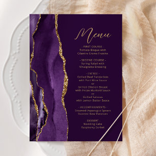 Lila Gold-Achat Moderne Schrift Pflaumenhochzeit Menükarte
