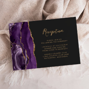 Lila Gold-Achat-Schiefer Schrift Hochzeitsempfang Begleitkarte