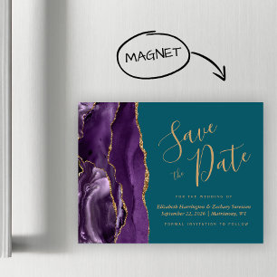 Lila Gold Achat Türkis Magnetisch Save the Date Magnetkarte