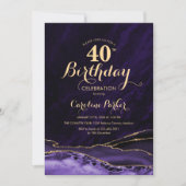 Lila Gold Agate 40. Geburtstag Einladung (Vorderseite)
