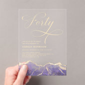 Lila Gold Agate 40. Geburtstagsparty Acryleinladungen (Insitu (Handheld))