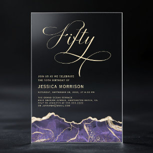 Lila Gold Agate 50. Geburtstagsparty Acryleinladungen