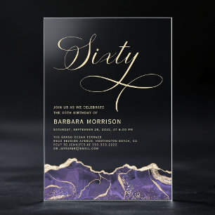 Lila Gold Agate 60. Geburtstagsparty Acryleinladungen