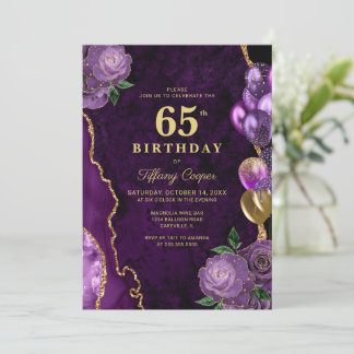 Lila Gold Agate 65. Geburtstag Einladung
