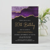 Lila Gold Agate 80. Geburtstag Einladung (Stehend Vorderseite)