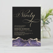 Lila Gold Agate 90. Geburtstagsparty Einladung (Stehend Vorderseite)