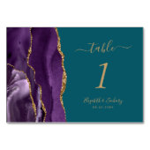 Lila Gold Agate Aquamarin Wedding Tischnummer (Rückseite)
