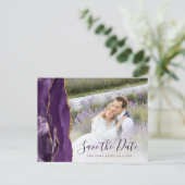 Lila Gold Agate Custom Foto Save the Date Postkarte (Stehend Vorderseite)