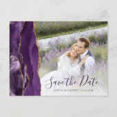 Lila Gold Agate Custom Foto Save the Date Postkarte (Vorderseite)