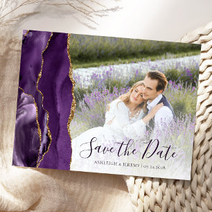 Lila Gold Agate Custom Foto Save the Date Postkarte