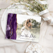 Lila Gold Agate Custom Foto Save the Date Postkarte