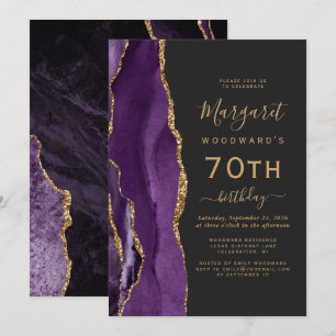 Lila Gold Agate Dark 70. Geburtstagsparty Einladung