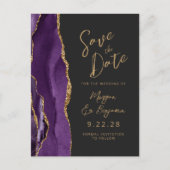 Lila Gold Agate Dark QR Code Save the Date Ankündigungspostkarte (Vorderseite)