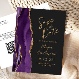 Lila Gold Agate Dark QR Code Save the Date Ankündigungspostkarte