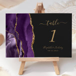 Lila Gold Agate Dark Wedding<br><div class="desc">Der links Rand dieser eleganten, modernen Hochzeitskarte mit einer lila Aquarellgrenze, die mit Imitaten vergoldetem Glitzer bestickt ist. Der anpassbare Text kombiniert goldfarbene Handschriften mit kursiven und kopperplate-Schriftart auf schwarzem Hintergrund.</div>