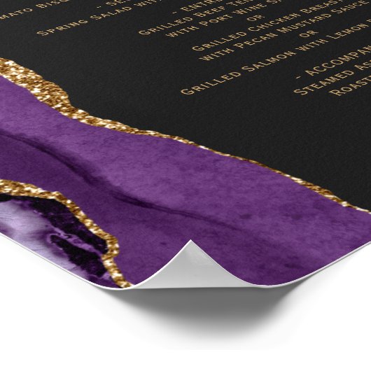 Lila Gold Agate Dark Wedding Table Menu Poster (Ecke)