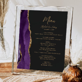 Lila Gold Agate Dark Wedding Table Menu Poster