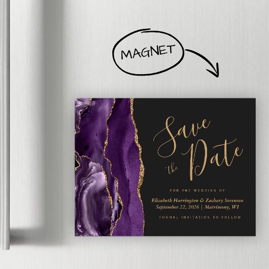 Lila Gold Agate Dunkelmagnetisch Save the Date Magnetkarte