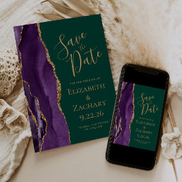 Lila Gold Agate Emerald Green Save the Date