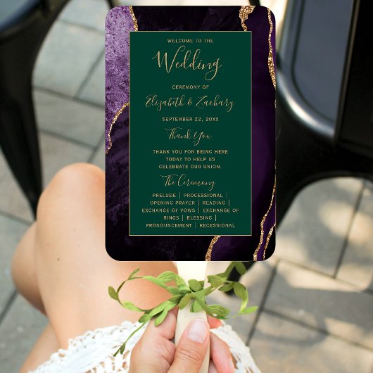 Lila Gold Agate Emerald Green Wedding Program Fächer