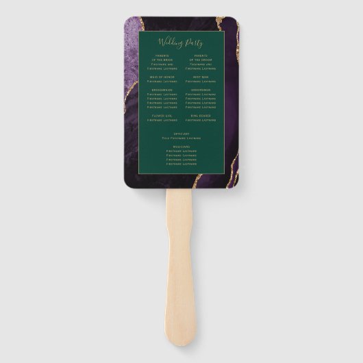 Lila Gold Agate Emerald Green Wedding Program Fächer (Rückseite)