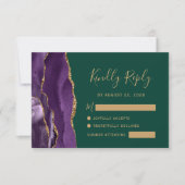 Lila Gold Agate Emerald Green Wedding RSVP Card Karte (Vorderseite)