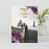 Lila & Gold Agate Geode Glitzer Wedding Foto Dankeskarte (Stehend Vorderseite)