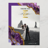 Lila & Gold Agate Geode Glitzer Wedding Foto Dankeskarte (Vorne/Hinten)