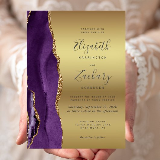 Lila Gold Agate Glam Wedding Einladung