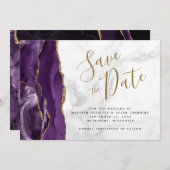 Lila Gold Agate Gray Marble Save the Date Karte (Vorne/Hinten)