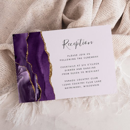 Lila Gold Agate Lavender Hochzeitsempfang Begleitkarte