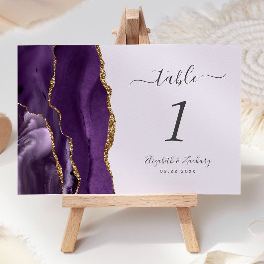 Lila Gold Agate Lavender Wedding Tischnummer