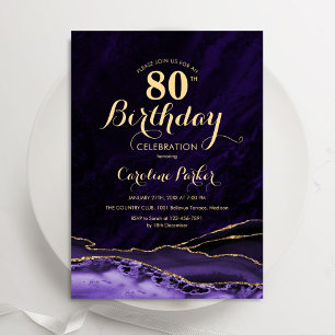 Lila Gold Agate Marble 80. Geburtstag Einladung