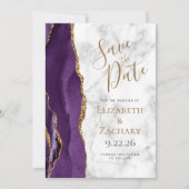 Lila Gold Agate Marble Save the Date Karte (Vorderseite)