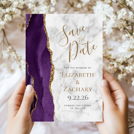 Lila Gold Agate Marble Save the Date Karte