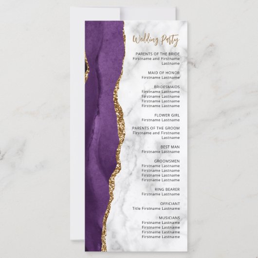 Lila Gold Agate Marble Script Wedding Programm (Rückseite)