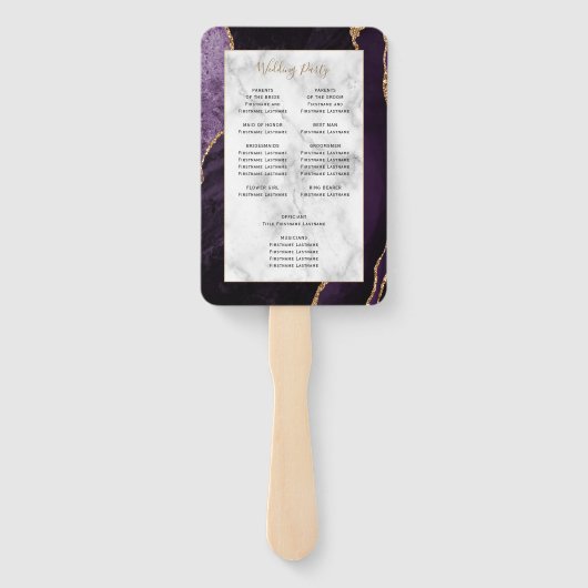 Lila Gold Agate Marble Wedding Programm Fächer (Rückseite)