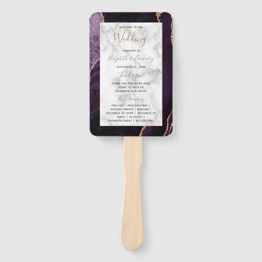 Lila Gold Agate Marble Wedding Programm Fächer (Vorderseite)