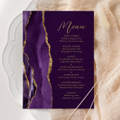 Lila Gold Agate Moderne Script Plum Hochzeit Menükarte