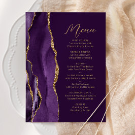 Lila Gold Agate Moderne Script Plum Hochzeit Menükarte